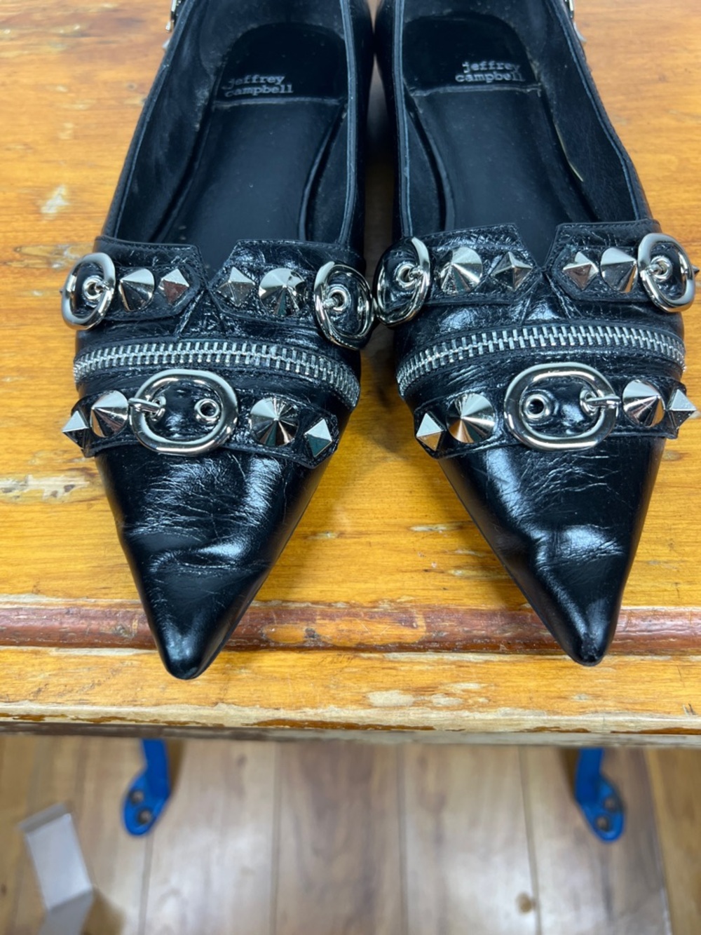 Jeffrey Campbell Black Studded Pointed Toe Zipper Pumps - Picture 5 of 10